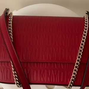 Dkny Red Purse w/Gold Chain Strap